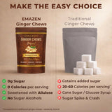 EMAZEN Ginger Chews Sugar Free Ginger Candy for Nausea & Motion Sickness Support Low Calorie, Healthy Snacks Natural Candy 50 Count, 12.3 OZ