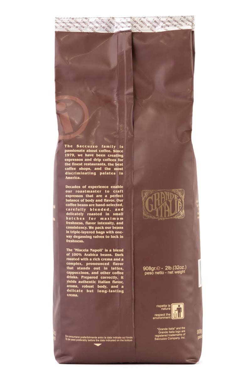 Grande Italia Espresso; Small Batch Artisan Roasted Miscela Napoli, 2 Lbs. (Pack of 2)