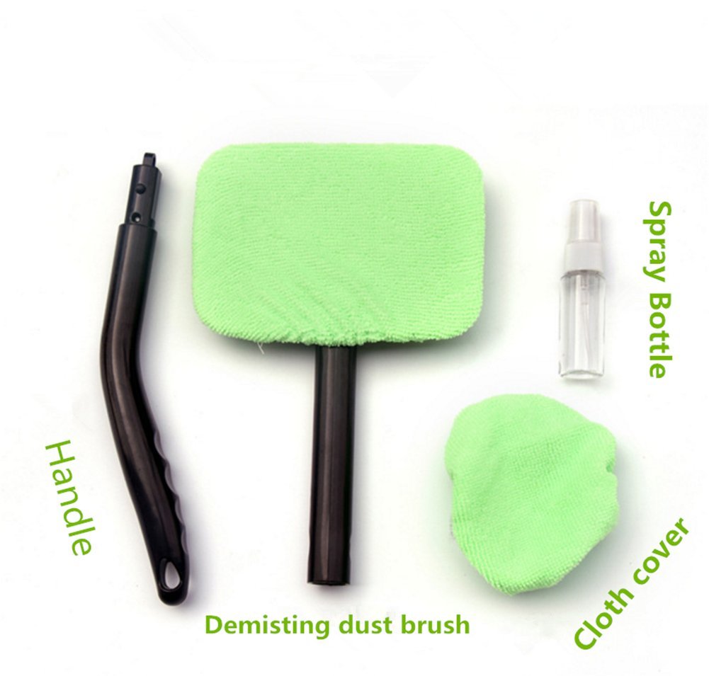 Silence Shopping Microfiber Car Windshield Easy Cleaner, Detachable Handle Brush, Cleaning Tool, Come with 2 Pads Washer Towel and 30ml Spray Bottle