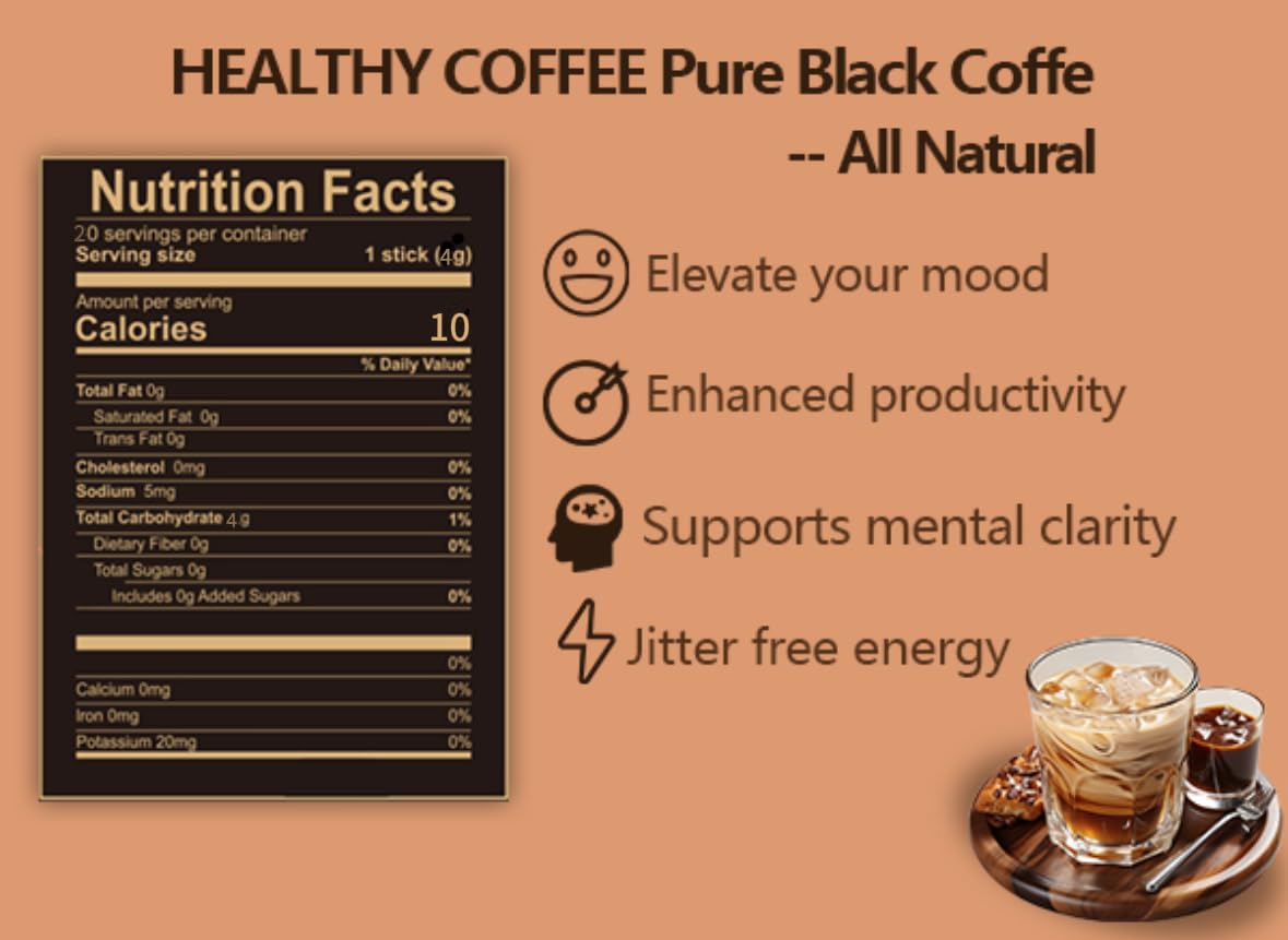 Instant Coffee Packets, Medium Roast Arabica Coffee Beans, Sugar Free, Hot or cold brew, no allergens, Black Coffee Bulk 20 Count Single Serve (3oz