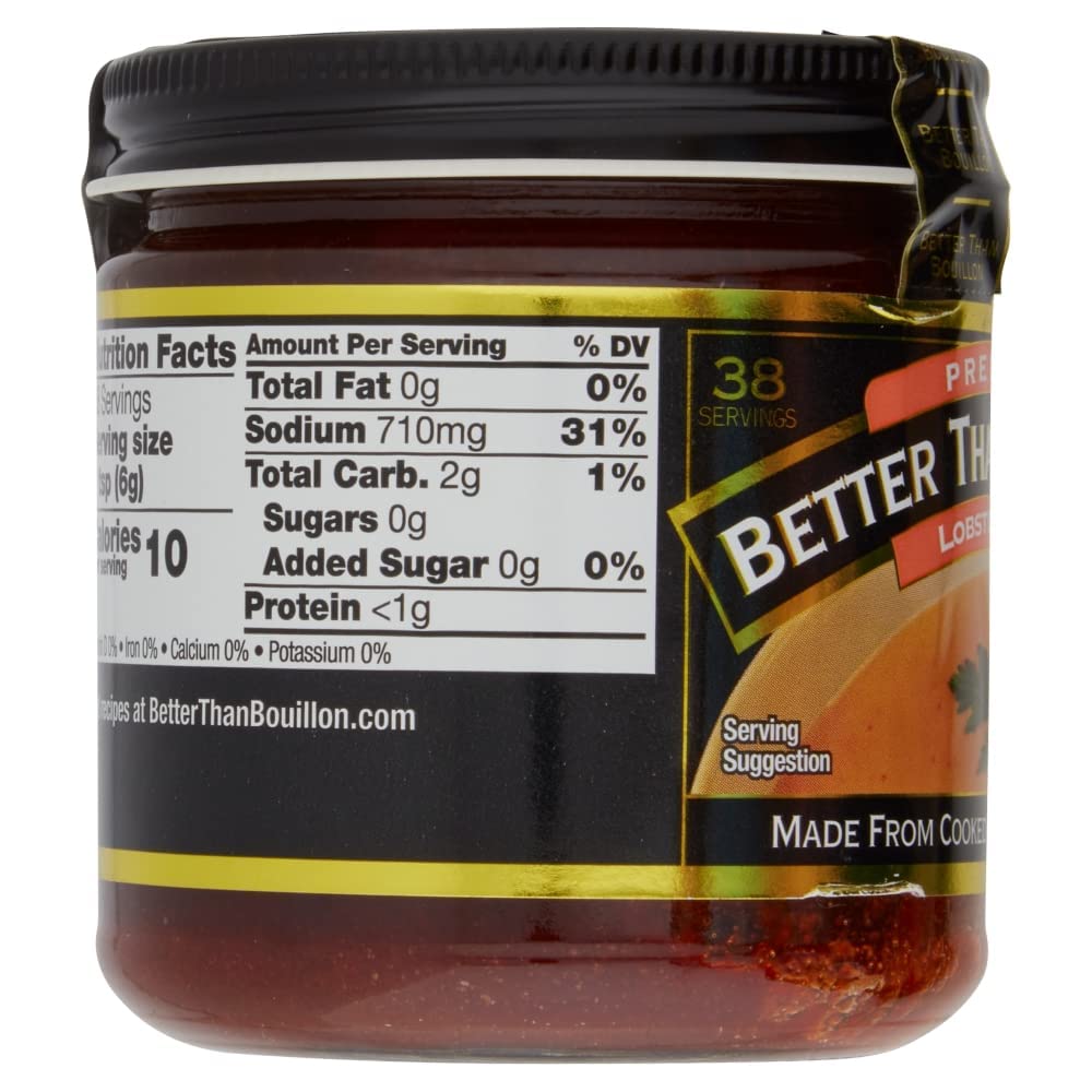 Better Than Bouillon Premium Lobster Base, Made from Select Cooked Lobster & Spices, Makes 9.5 Quarts of Broth 38 Servings, 8 Ounce (Pack of 2)