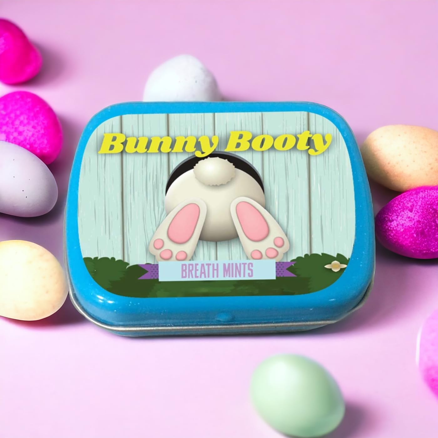 Bunny Booty Breath Mints - Funny Rabbit Butt Design - Novelty Candy Gift for Kids - Hinged Collectible Tin of Sugar-Free Peppermint Candy