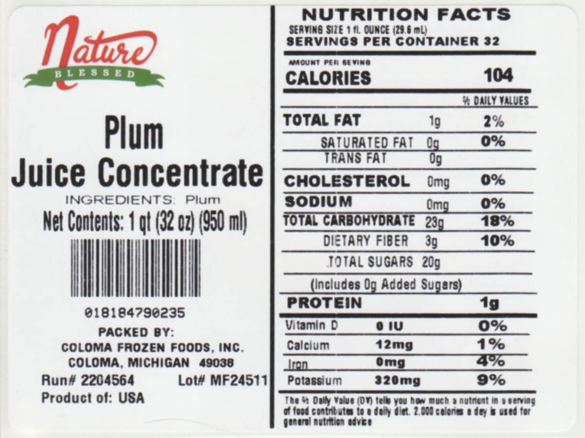 Nature Blessed 100% Pure Plum Fruit Juice Concentrate - 4 Quarts (4/32 fl oz bottles), Great for Home Vintners, Home Brewers, Cider, Spirits, Mead, or