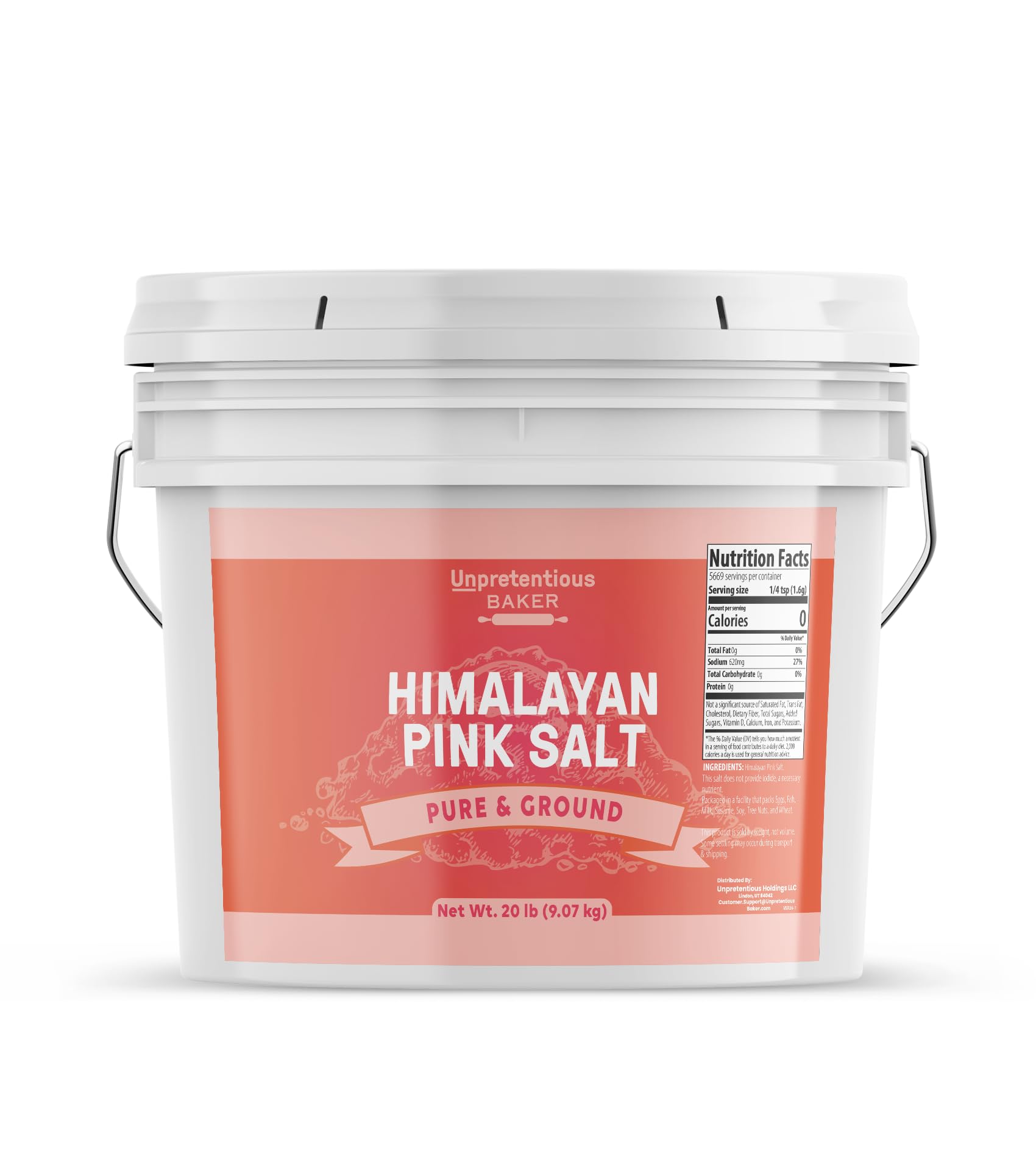 Unpretentious Himalayan Pink Salt, 2 Gallon Bucket, Pure Ground Salt, Resealable Bucket, Medium & Fine Grain