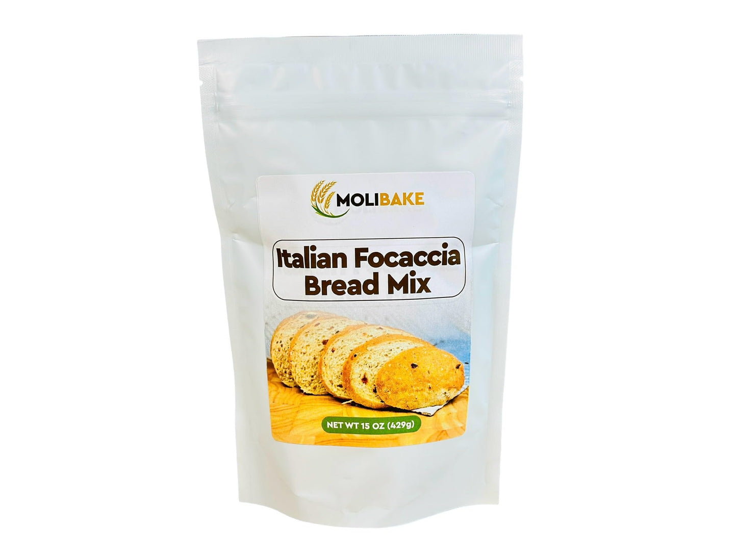 Molibake Italian Focaccia Bread Mix - Pack of 1, 15 oz - Artisan Mediterranean Style with Bell Pepper, Tomato, Onion, Garlic & Herbs