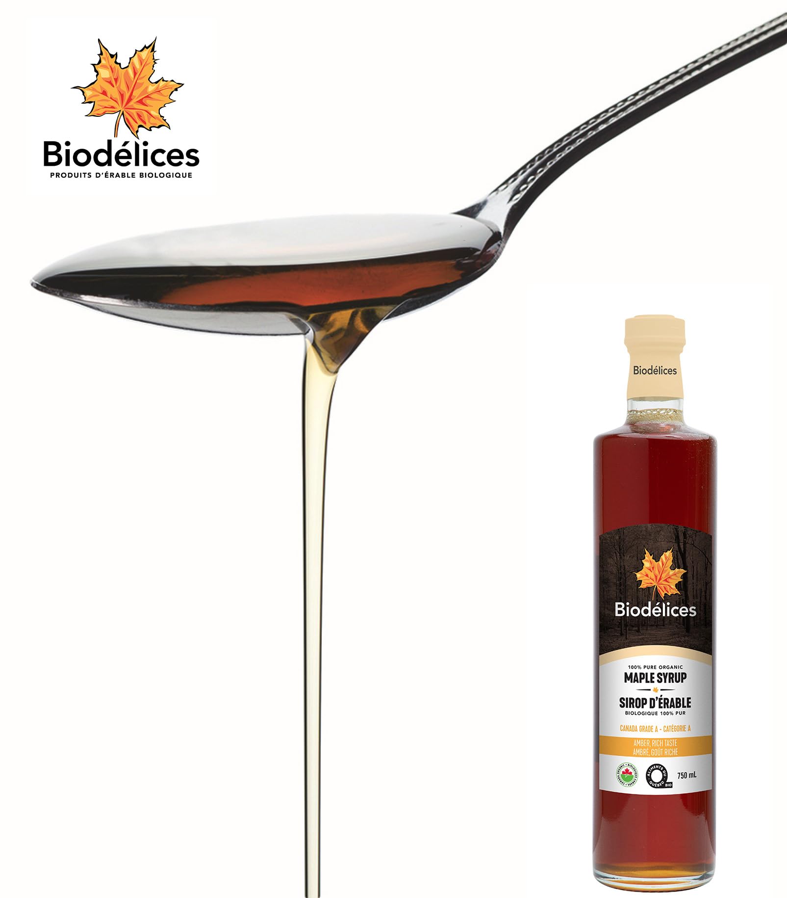 Biodélices Maple Syrup - Glass Bottle - 750ml - Pure Premium Maple Syrup from Quebec, Canada