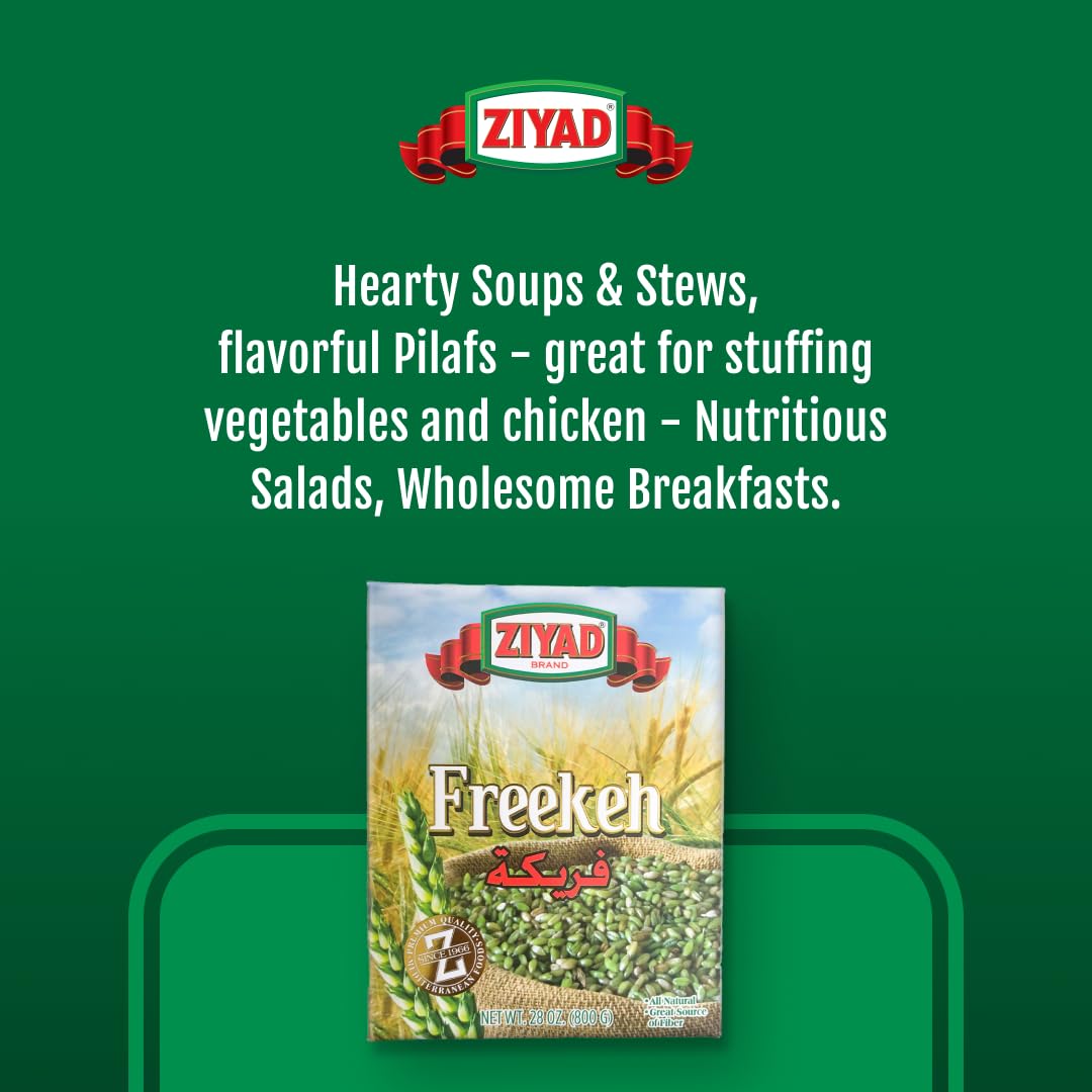 Ziyad Freekeh Fire Roasted Baby Wheat (28.2 oz) High in Fiber- Nutty Earthy Flavor - Vegan Ancient Grain - Gluten Free, Protein Packed - Ideal for Pilafs, Soups, Salads - No Presoaking Needed