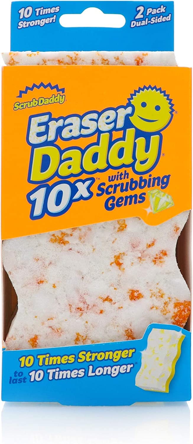 Scrub Daddy Eraser Sponge - 10x More Durable Than Traditional Erasers with Scrubbing Gems - Removes Dirt, Scuffs & Stains - Water Activated Sponge
