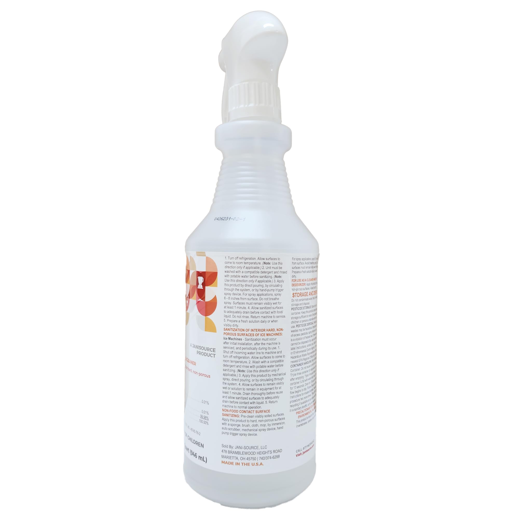Jani-Source Bussit Clean Foodservice Surface Sanitizer & Cleaner, Spray and Wipe, Kills 99.9% of Kitchen Bacteria, 1 Quart (Each)