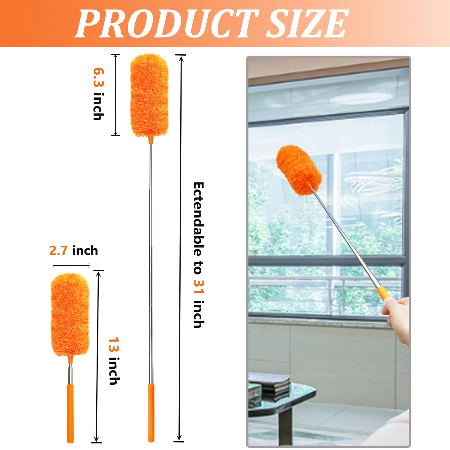 4 Pack Microfiber Feather Duster, with Extendable Pole and Bendable Head, Washable Microfibre Cleaning Tool for Cleaning Office, Car, Computer