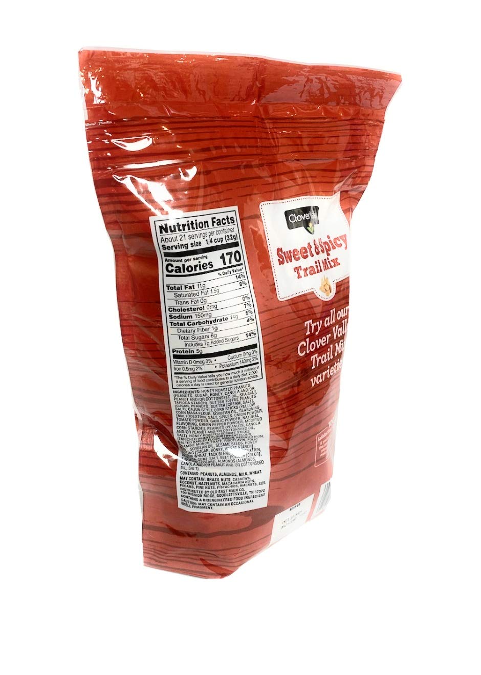 Clover Valley Sweet & Spicy Jumbo Trail Mix - 1 Re-Sealable Bag 24 oz- Honey Roasted Peanuts, Butter Toffee Nuts, Cajun Spiced Corn Sticks, Sesame
