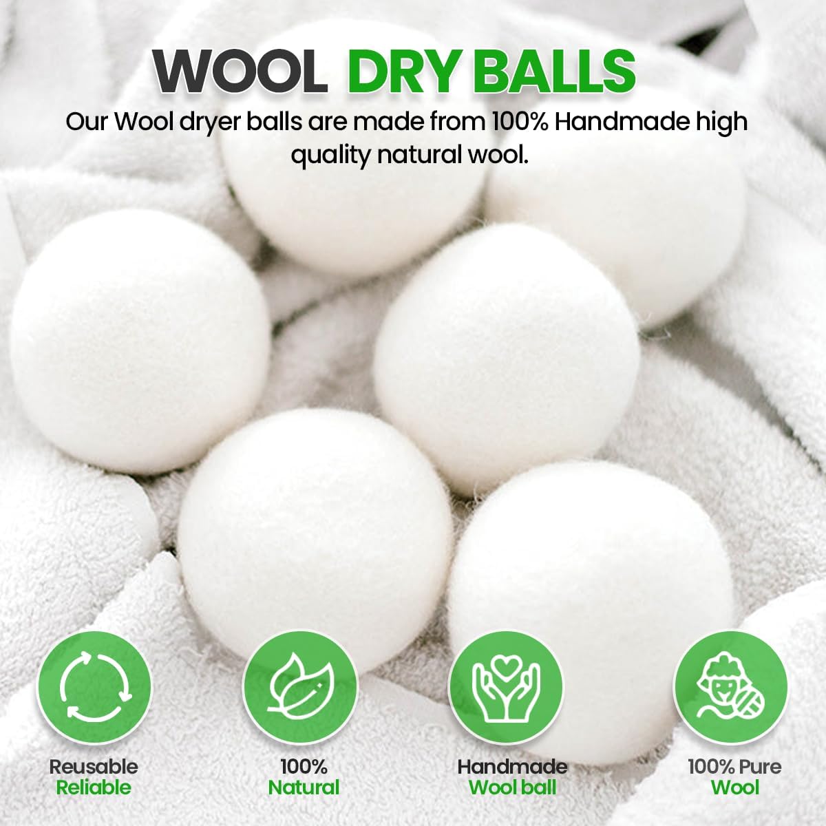 Unique Craft Wool Dryer Balls for Fewer Wrinkles - Reusable Dryer Wool Balls for Saves Drying Time, Chemical-Free Premium New Zealand Fabric Softener