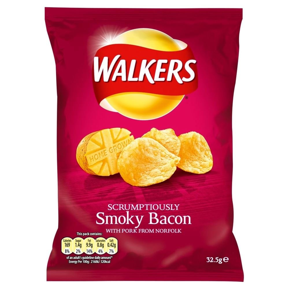 Walkers Crisps - Smoky Bacon (32.5g) - Pack of 2