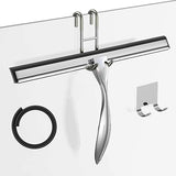 14-Inches Stainless Steel Shower Squeegee Set, Include Shower Door Hook, Adhesive Hook and Spare Silicone Blade, Window Squeegee for Shower Glass