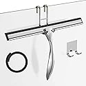 14-Inches Stainless Steel Shower Squeegee Set, Include Shower Door Hook, Adhesive Hook and Spare Silicone Blade, Window Squeegee for Shower Glass