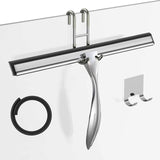 14-Inches Stainless Steel Shower Squeegee Set, Include Shower Door Hook, Adhesive Hook and Spare Silicone Blade, Window Squeegee for Shower Glass