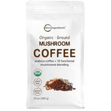 Micro Ingredients Organic 10 in 1 Ground Mushroom Coffee, 24 Ounce | Premium Arabica Coffee with Lion's Mane, Chaga, Reishi, & More | Smooth Medium