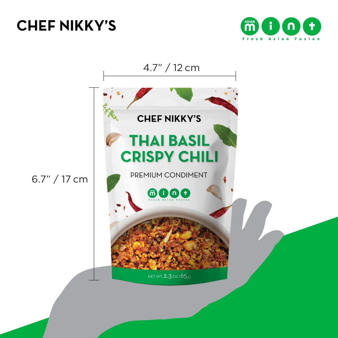 CHEF NIKKY'S THAI BASIL CRISPY CHILI - Thai Basil Flavor - a Premium Hot Sauce with a Nice Chili Crunch - No MSG - Garlic Oil with Chili Crisp, Basil