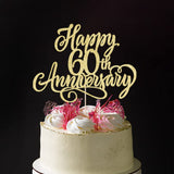 AROKIPPRY golden Glitter Happy 60th Anniversary Cake Topper - for Wedding Anniversary/Company Anniversary Party / 60th Birthday Party Decorations