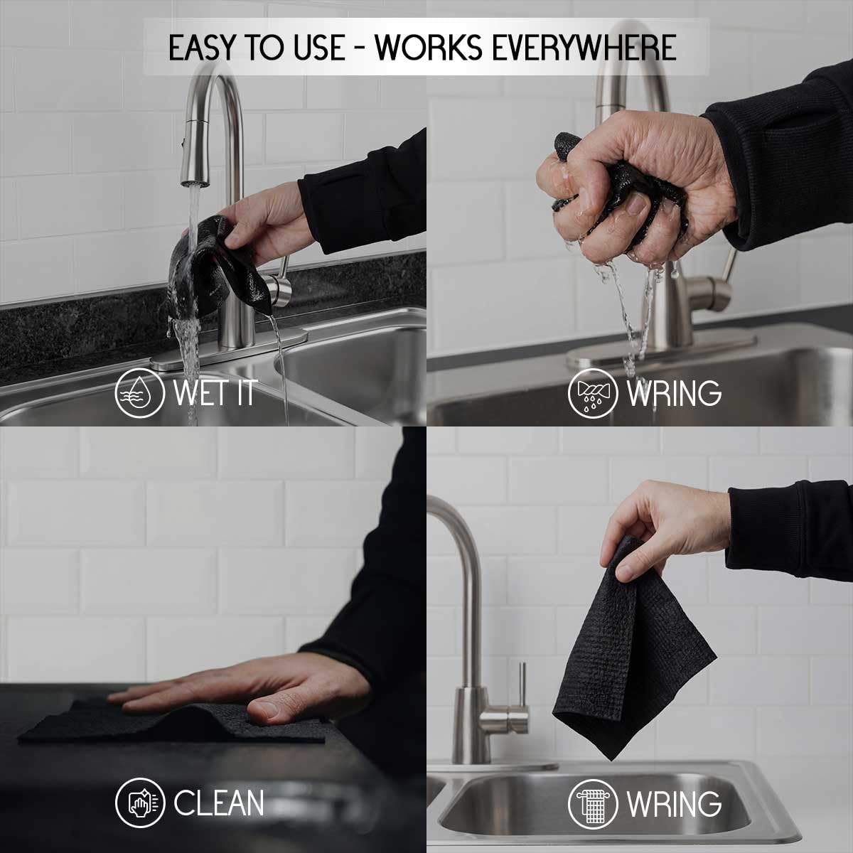 TIDY SYSTEM Swedish Dishcloths 10 Pack - Color-Coded Kitchen Cleaning Cloths - 5 Dark for Cleaning, 5 White for Drying - Replaces Paper Towels