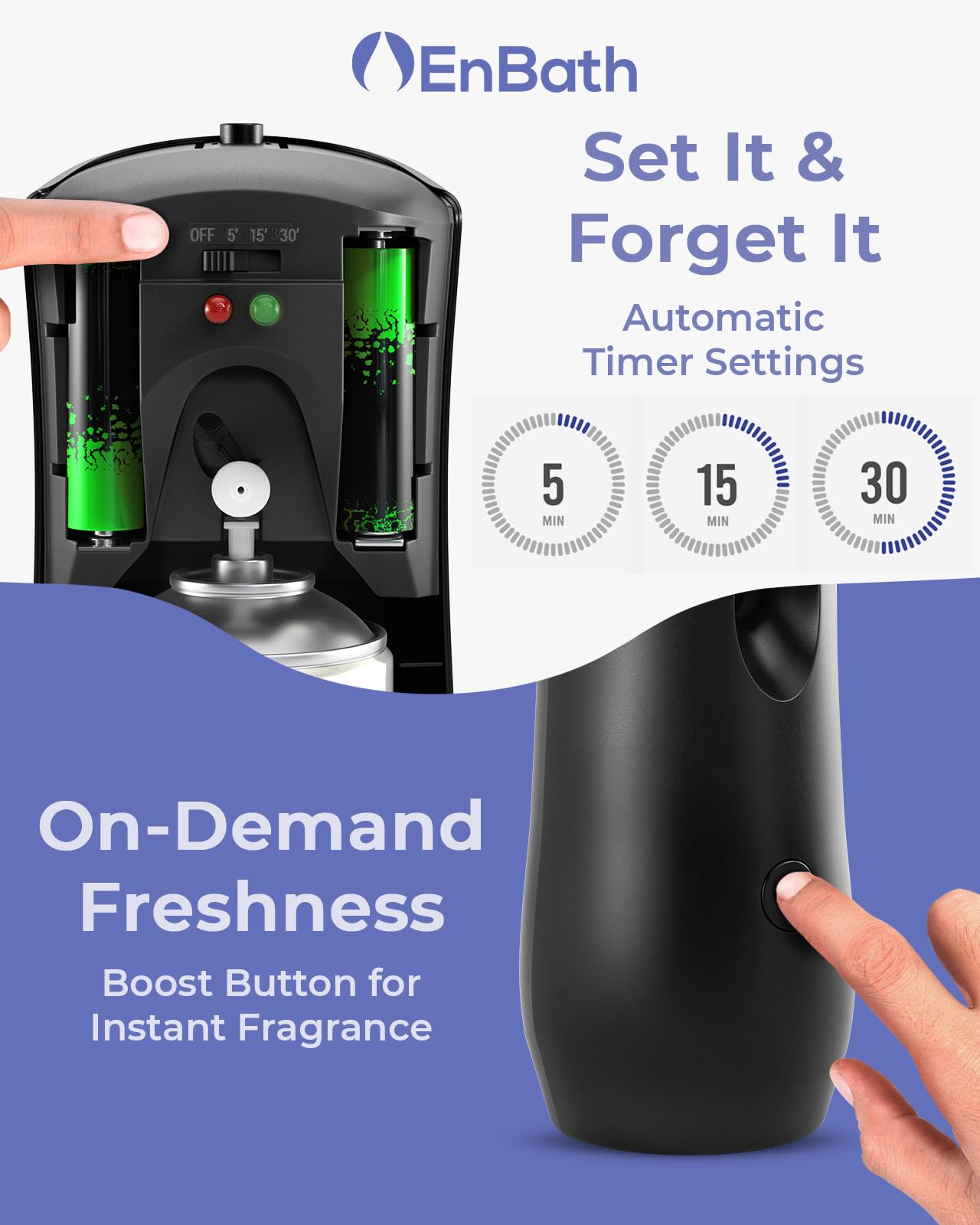 Automatic Air Freshener Spray Dispenser, Black Wall Mounted or Free Standing Battery Operated Sprayer for Home or Commercial Use, 3 Auto Time Settings