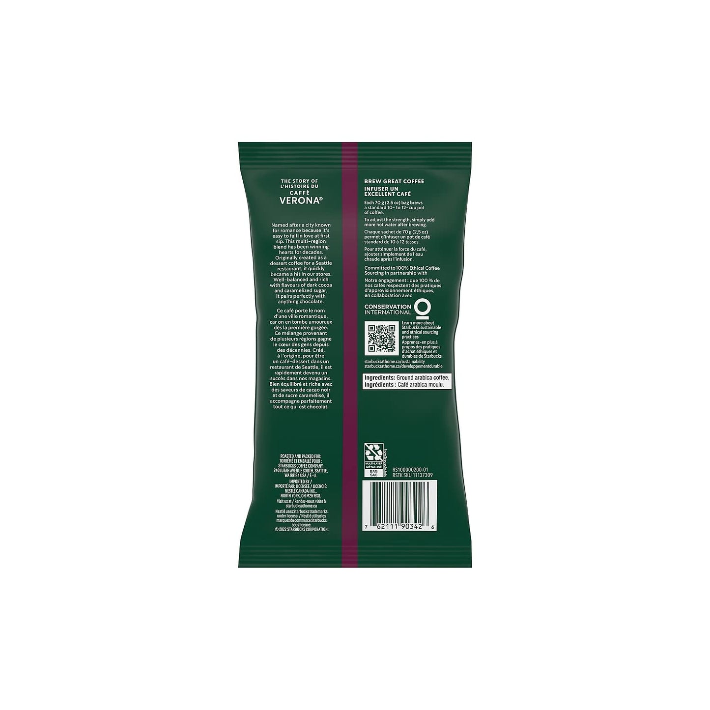 Starbucks 11018192 Coffee Cafe Verona 2.5oz Packet 18/Box