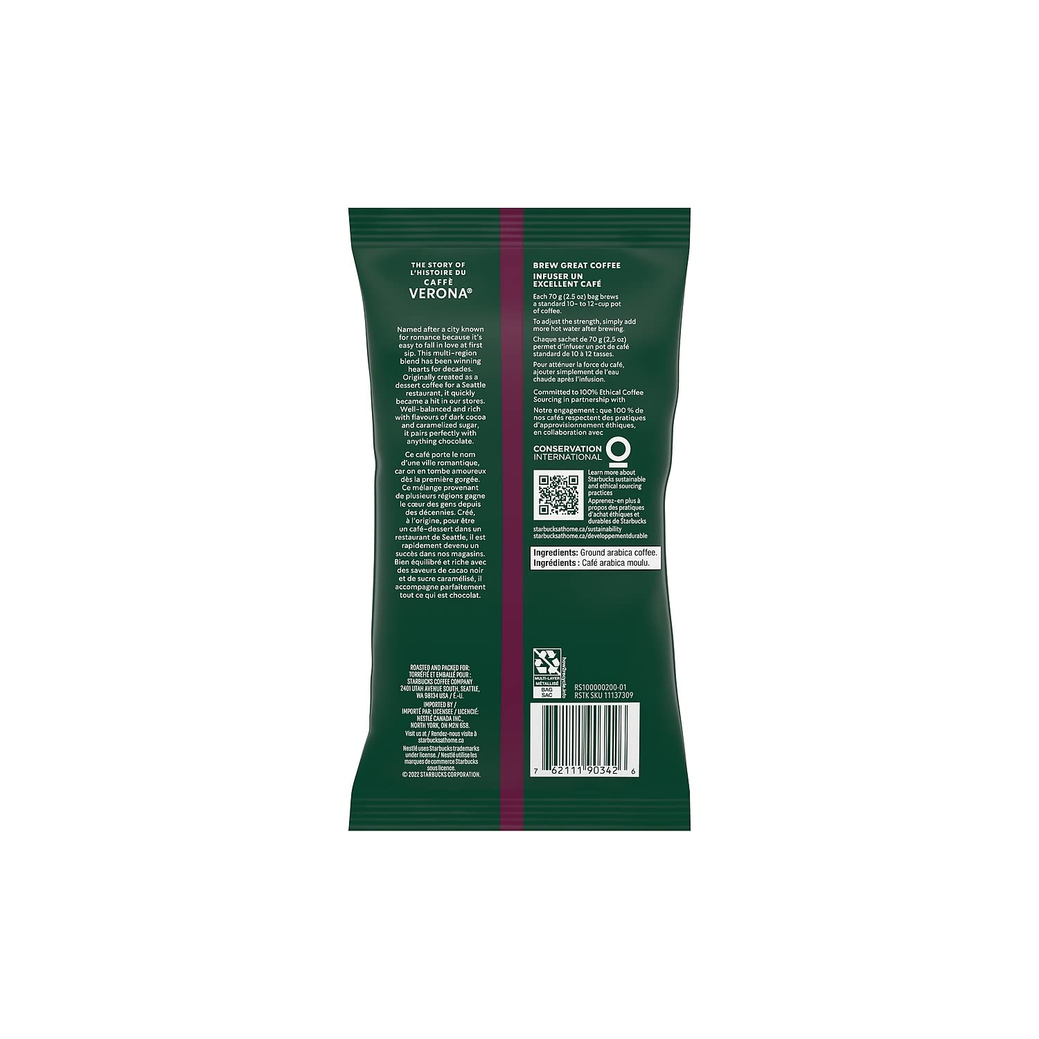 Starbucks 11018192 Coffee Cafe Verona 2.5oz Packet 18/Box