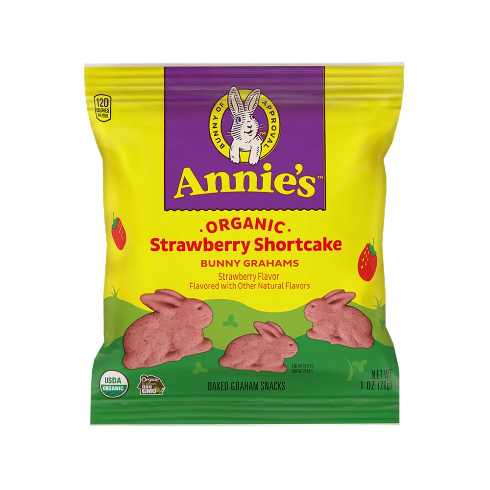 Annie's Organic Bunny Grahams, Strawberry Shortcake, Spring Edition Snacks, 12 Pouches, 12 oz