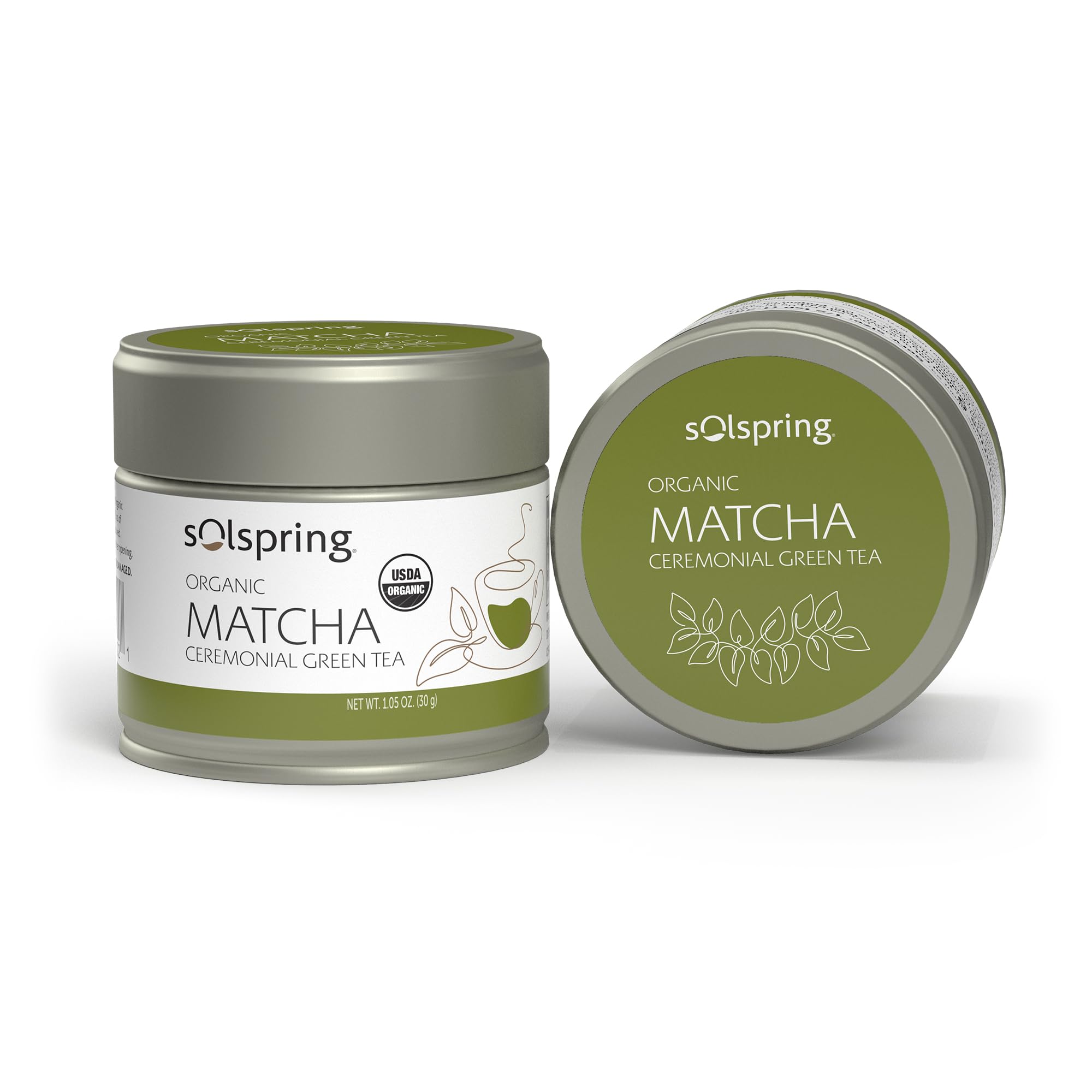 Solspring Organic Matcha Ceremonial Green Tea, 23 Servings (1 Tin), Certified USDA Organic, Non-GMO, Gluten Free, Soy Free, Dr. Mercola