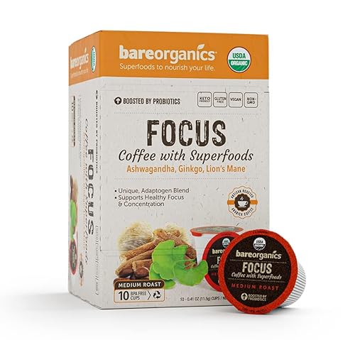 Focus Coffee with Superfoods - Organic Probiotic Mushroom Coffee Pods, Supports Healthy Focus & Digestion, Infused with Ashwagandha, Lion's Mane