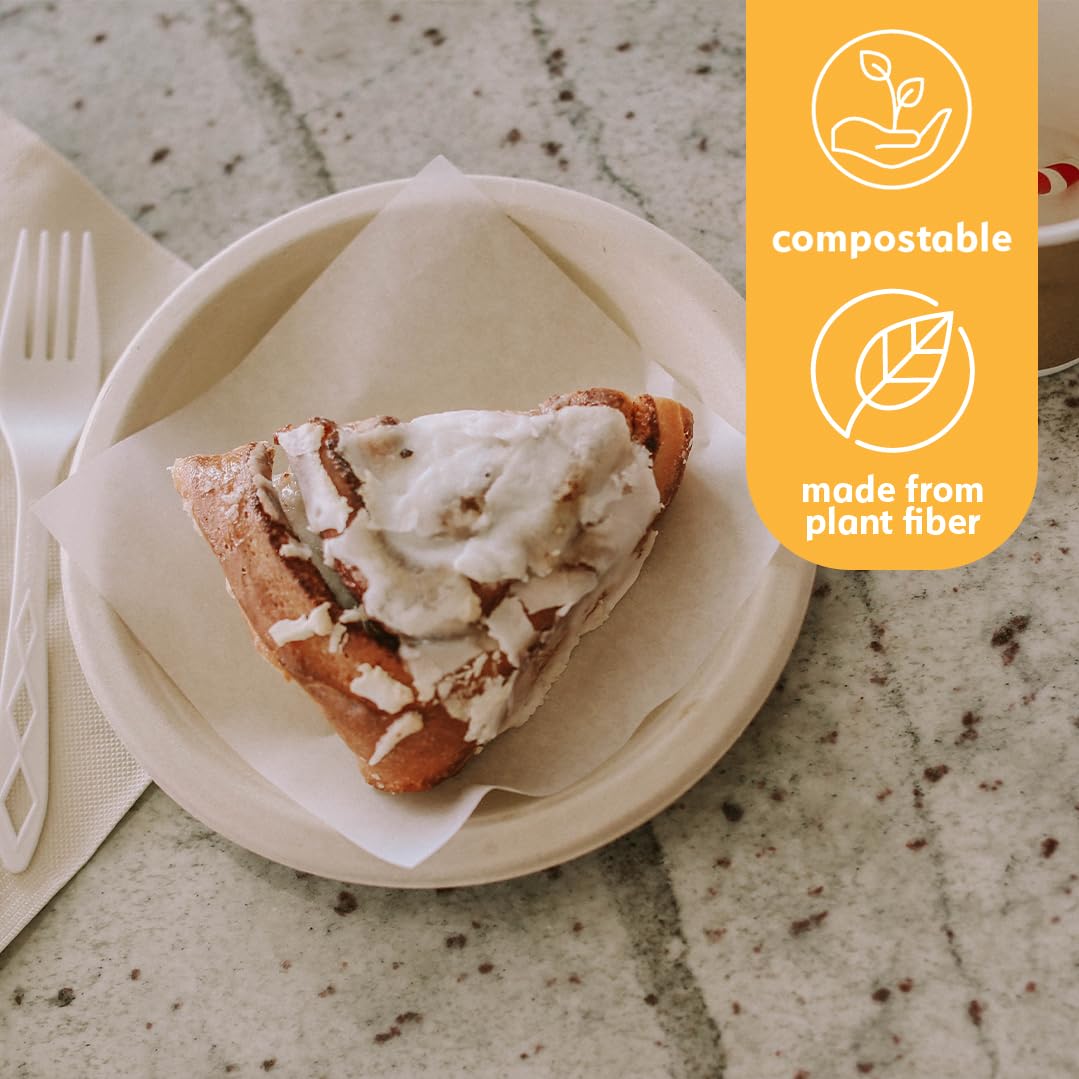 100% Compostable Disposable Paper Plates Bulk [7" 240 Pack], Bamboo Plates, Eco Friendly, Biodegradable, Sturdy Small Dessert Party Plates