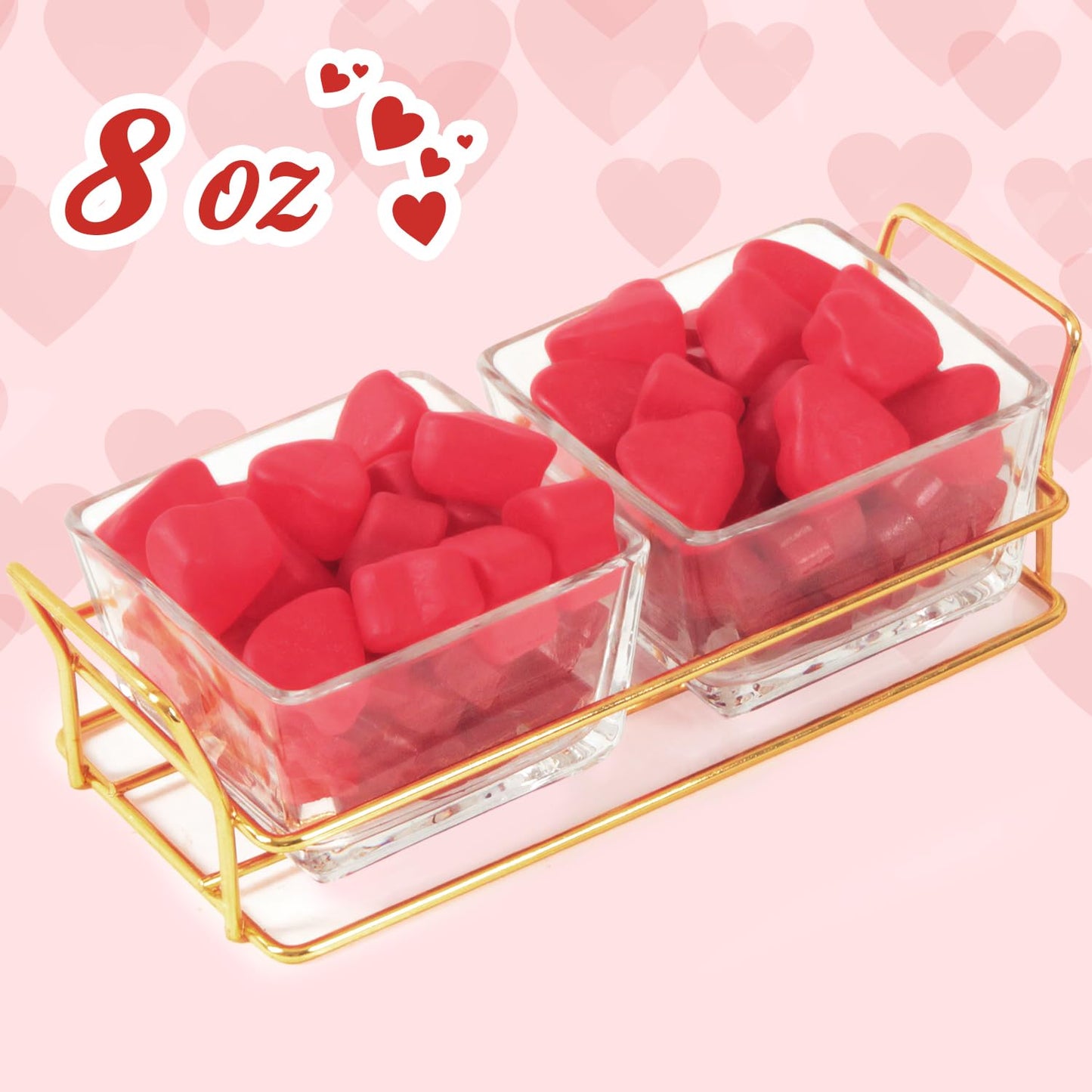 Yumzo Mothers Day Glass Tray with Cherry Jelly Hearts, 2 Section Glass Tray with 8oz of Mothers Day Gummies, Ideal Gummy Hearts for Party Favors