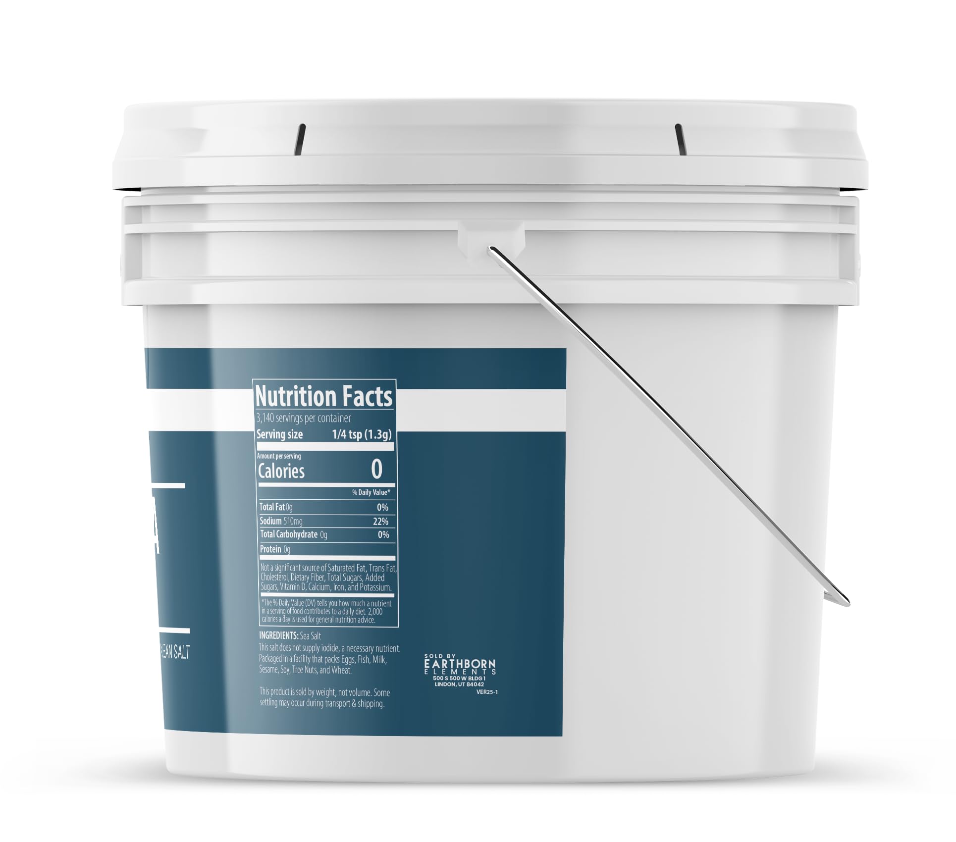 Earthborn Elements Fine Sea Salt, 1 Gallon Bucket, Sourced from Spain, Pure Ground, Baking & Cooking