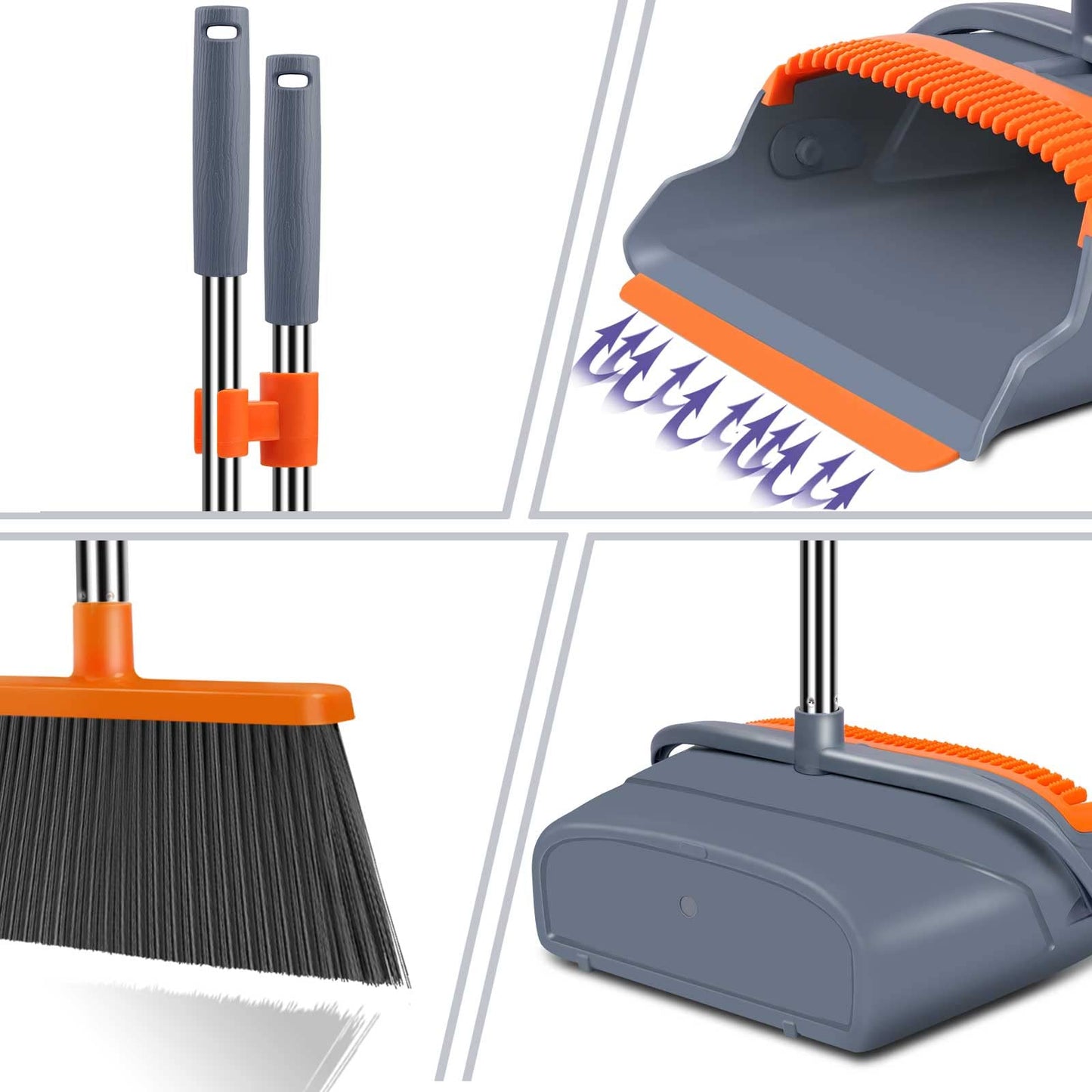 kelamayi Upgrade Broom and Dustpan Set, Self-Cleaning with Dustpan Teeth, Indoor&Outdoor Sweeping, Ideal for Dog Cat Pets Home Use, Stand Up Broom