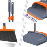 kelamayi Upgrade Broom and Dustpan Set, Self-Cleaning with Dustpan Teeth, Indoor&Outdoor Sweeping, Ideal for Dog Cat Pets Home Use, Stand Up Broom