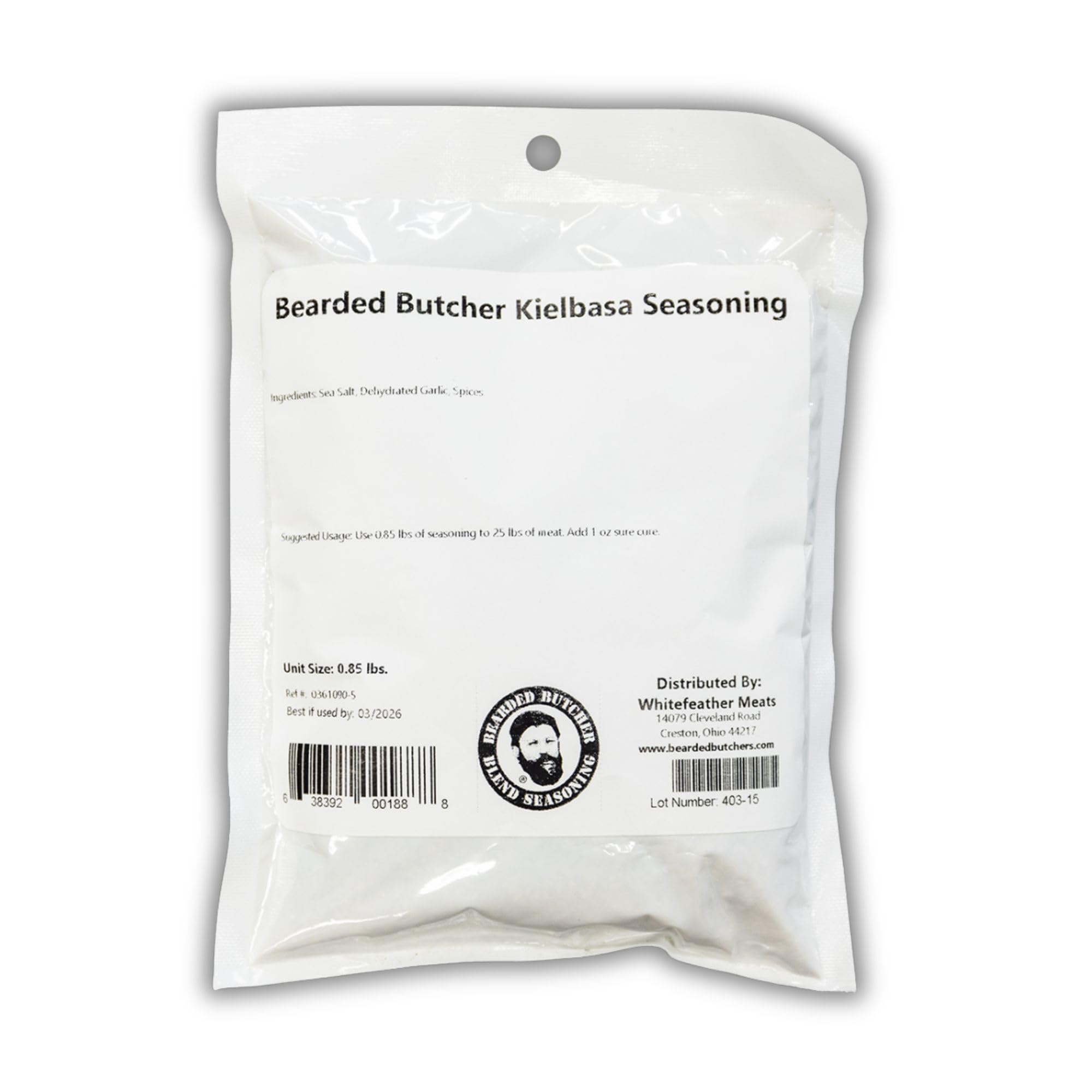 Bearded Butchers Kielbasa Seasoning, 13.6 oz - For Up to 25 lbs of Meat - Mild, Clean, and Delicious Spice Blend - Perfect for Fresh or Smoked