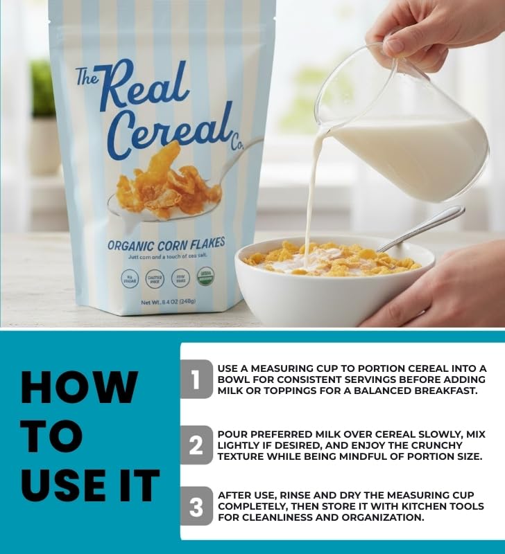 Real Cereal Corn Flakes Cereal (8.4 OZ) Bundle with Shot Glass for Breakfast Portioning and Organized Kitchen Use - Gift Set (2 Items)