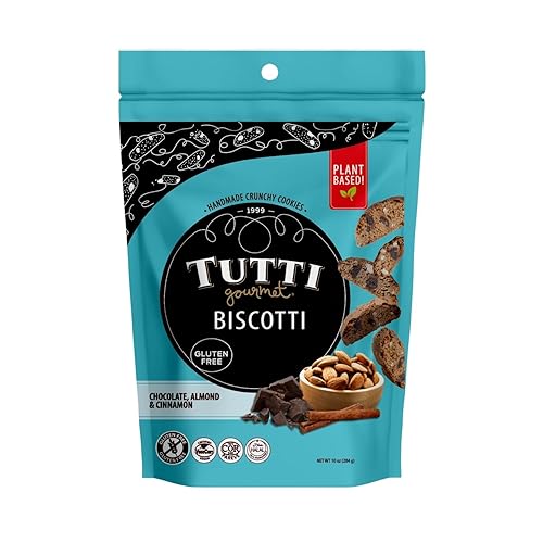Tutti Gourmet Gluten Free Chocolate, Almond & Cinnamon Biscotti, 9.9 oz (283g) Resealable Cookie Bag - Vegan and Halal Snacks