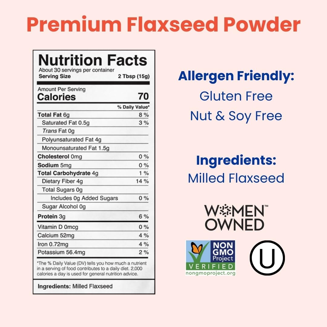 Premium Flaxseed Powder (NEW LOOK!) | Manitoba Flax by Manitoba Milling Co.| 1 lb. bag | 3000 mg Omega-3, Fiber, Plant Protein | Vegan, Non-GMO