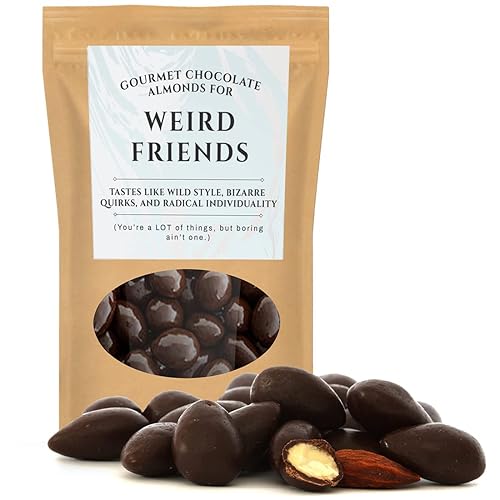Dark Chocolate Almonds for Weird Friends - Chocolate Gifts For Best Friends, Quirky Stocking Stuffers, Gourmet Gift Basket Filler, Valentines