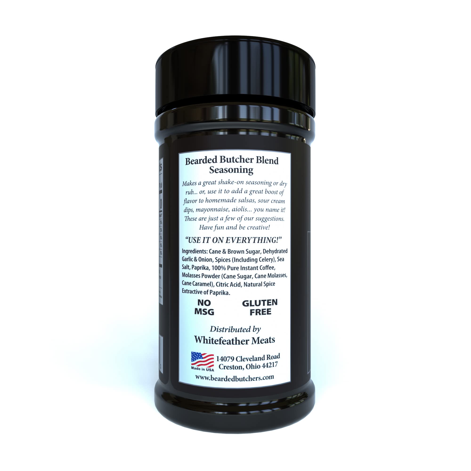 Bearded Butchers Black Blend Seasoning, 5.5 oz Shaker - Coffee & Molasses Flavor for Steaks, Burgers, Brisket, Roasts, Game Meats - Gluten-Free, No