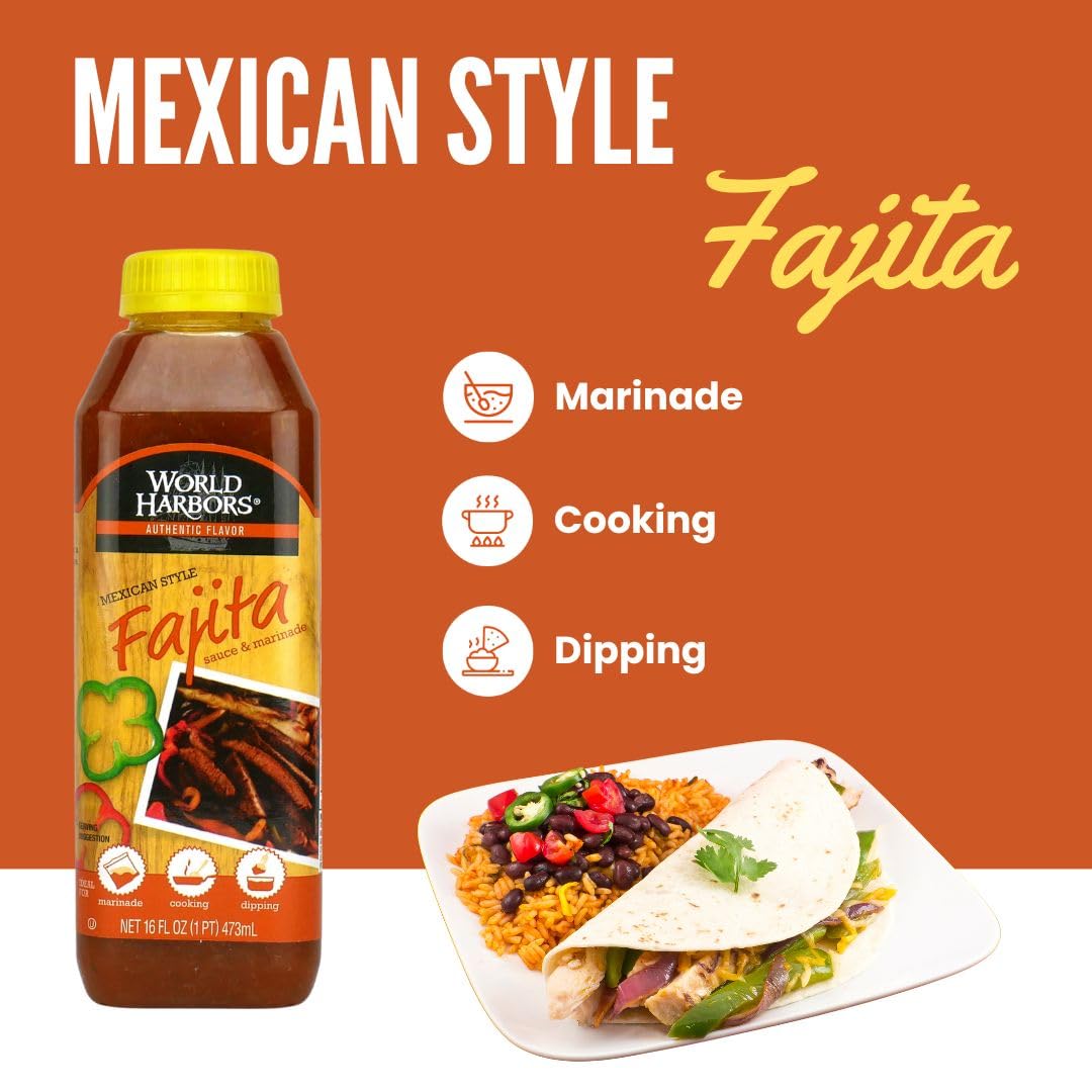 World Harbors Mexican Style Fajita Marinade, 16-fl. oz. plastic bottles (Pack of 6)
