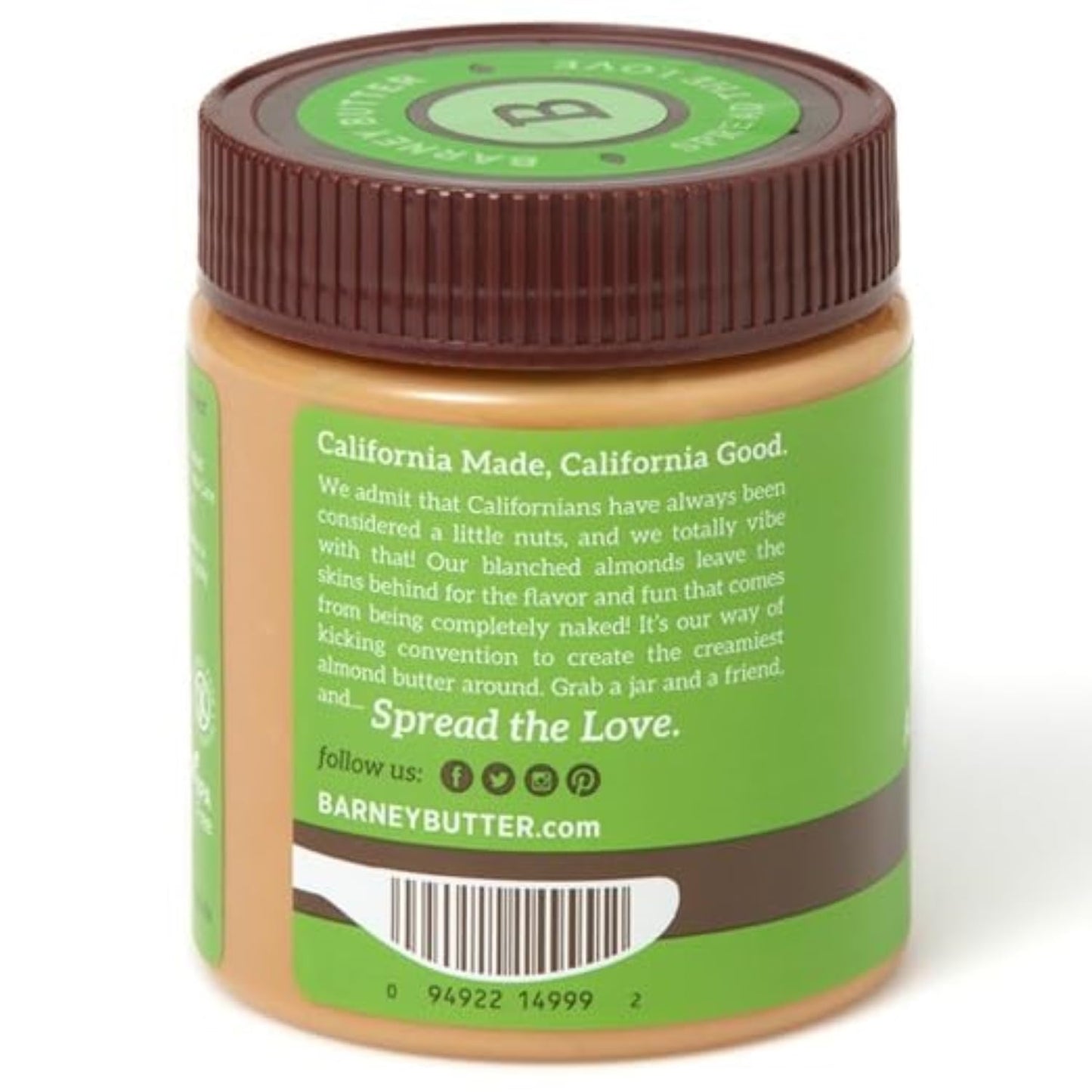 Barney Butter Almond Butter, Crunchy, 10 Ounce Jar, Skin-Free Almonds, No Stir, Non-GMO, Gluten Free, Keto, Paleo, Vegan