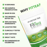 FitTea The Original 14 Day Detox Tea with Organic Green Tea ECGC, Garcinia Cambogia and Ginger - Colon Detox Cleanse to Help Bloating and Support