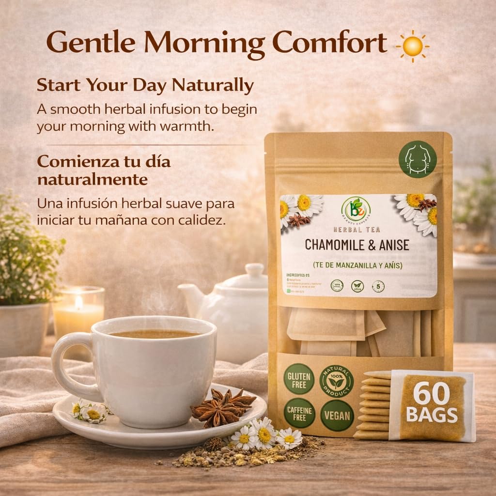 Manzanilla & Anís Té (Chamomile & Anise) - 60 Premium Tea Bags - 100% Natural Herbal Infusion - Traditional Digestive Comfort & Relaxation