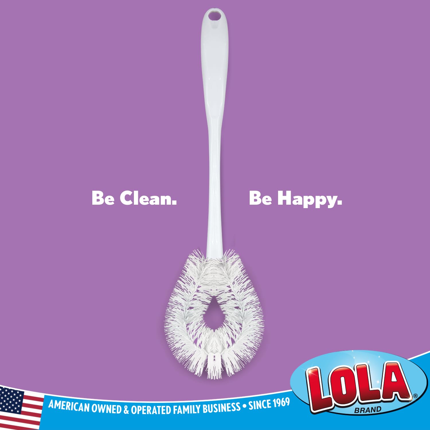 LOLA Toilet Bowl Brush w/Curved Head, Coated Wire, Durable Poly Bristles, Reaches Under Toilet Bowl Rim, 1 Pack
