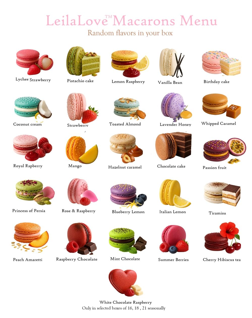 Leilalove Macarons - 12 Gourmet Macarons dozen flavors - box may vary in colors