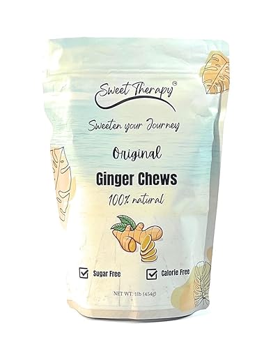 Sweet Therapy Ginger Chews Sugar Free - Sugar free ginger candy - Zero Sugar Candy - Healthy snacks - Calorie free candy - 1LB - Original flavor.