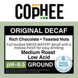 Low Acid Coffee - Decaf - Ground Medium Roast - Smooth Non-GMO Arabica Coffee - Electrolyte Infused for Sensitive Stomachs, Acid Reflux, and Heartburn