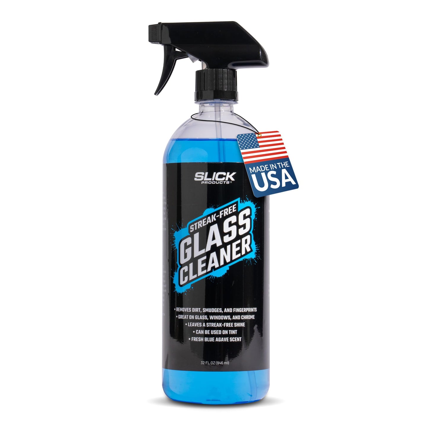 Slick Products Streak-Free Glass Cleaner - Ammonia-Free Window, Mirror, Chrome & Tint Cleaner - Removes Dirt, Smudges & Fingerprints - Ready-to-Use